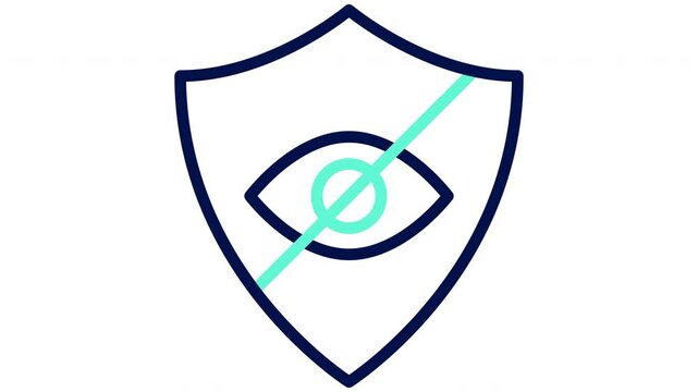 Zero trust cybersecurity icon with shield and hidden eye. Vector illustration, outline video