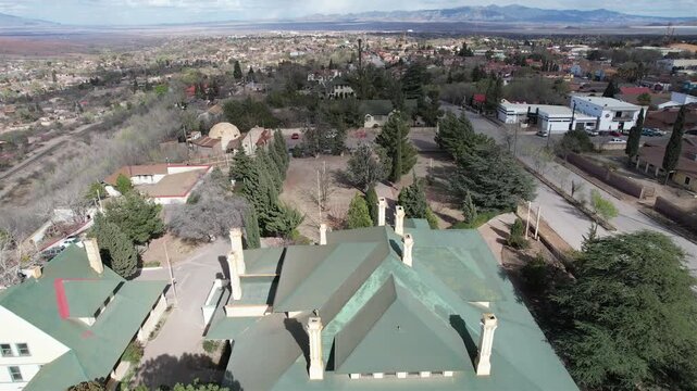 Vista aerea de Casa  Green , de William C. Green en en pueblo minero en Cananea , Sonora Mexico 
