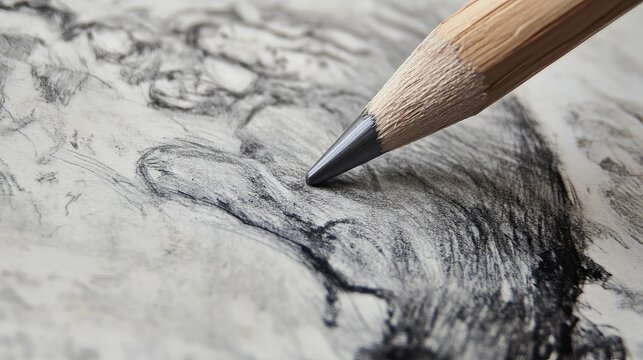 Pencil drawing on textured paper, close-up of graphite sketch, artistic concept, creative process, sketch, art