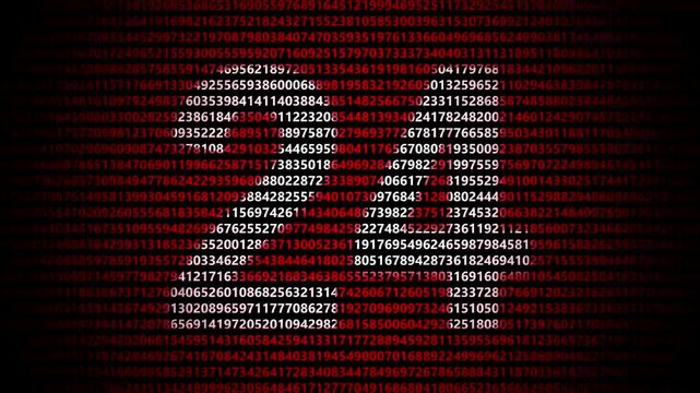 24 Cybersecurity concept with a glowing white heart shape formed by streaming red numerical data on a dark black background binary code cyber security abstract