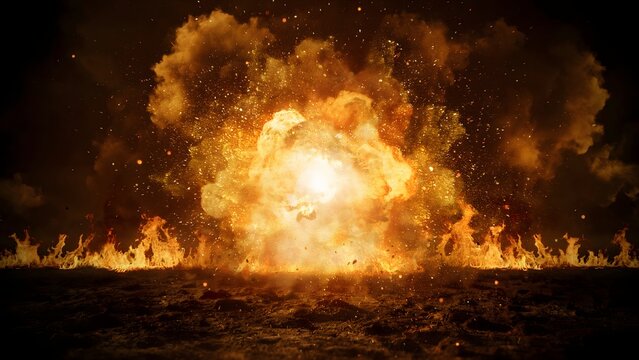 Large explosion with fire and smoke on water surface