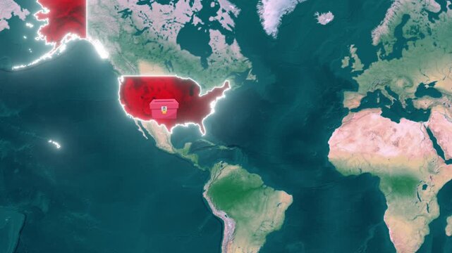 Hand Casting Vote into Ballot Box over USA Map Animation