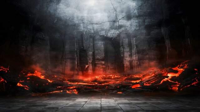 Burning forest landscape with glowing embers and smoke