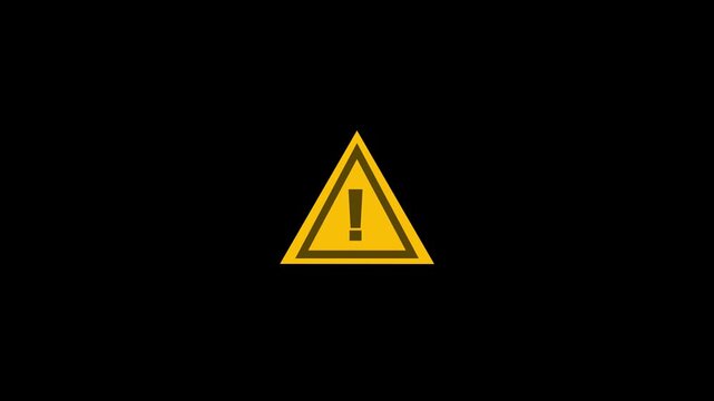 Animated caution sign with flashing exclamation mark icon on black background