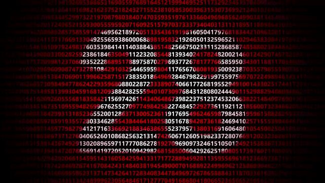 Abstract technology background with cascading red digital 28 binary numbers forming a mysterious graphic symbol matrix data code information cyber matrix data code information cyber