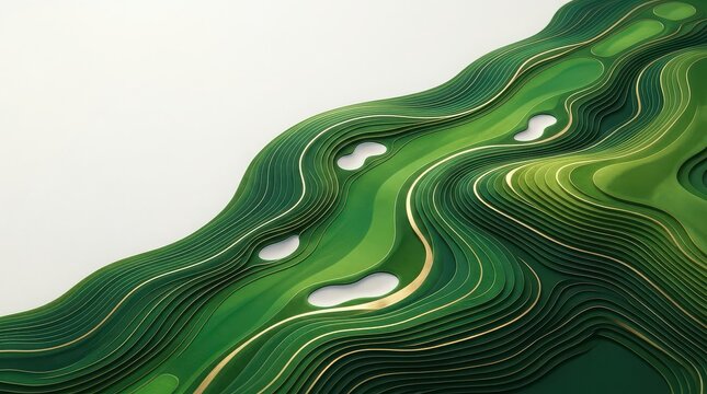 Abstract layered golf course landscape with green and gold contours image photo