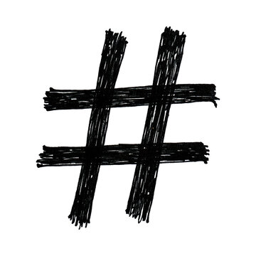Hand-drawn sketchy hashtag pound sign symbol pencil texture on transparent background