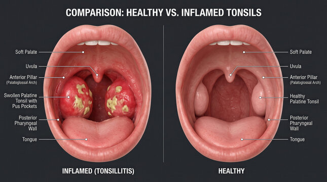 Healthy vs Inflamed Tonsils Comparison