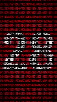 Abstract digital background featuring flowing lines of red 28 numbers on a dark black screen showing data processing binary code matrix technology math binary code matrix technology math