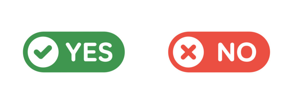 Yes or No Buttons: A set of two oval buttons, one green with a checkmark and YES, the other red with a cross and NO, represent choice and decision.