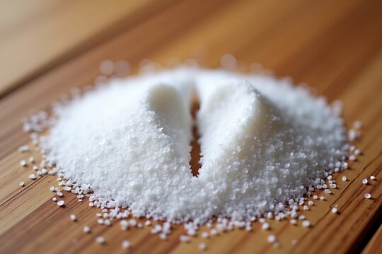 Image showing divided pile of salt on table with heart and heartbeat symbols to emphasize need for low sodium diet for heart health.