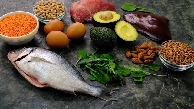 Foods that contain iron. Selective focus.