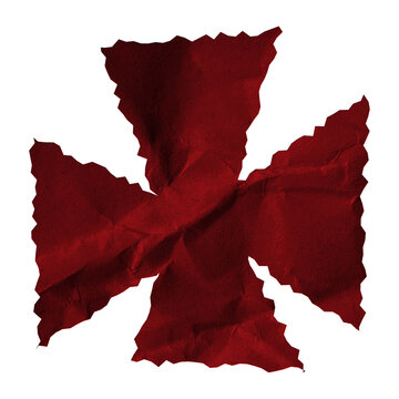 Dark Red Artistic Torn Paper Cutout Transparent PNG Isolated Wrinkled Crumpled Kraft Paper Design Element