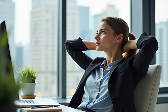 Bored Businesswoman Takes a Moment to Daydream at Her Desk