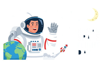 Human Space Flight Day Astronaut Flat Design Vector Illustration © Joko