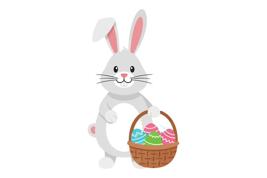Easter Bunny with Egg Basket Vector Illustration