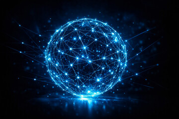 Fototapeta premium Glowing Digital Network Sphere on Dark Background