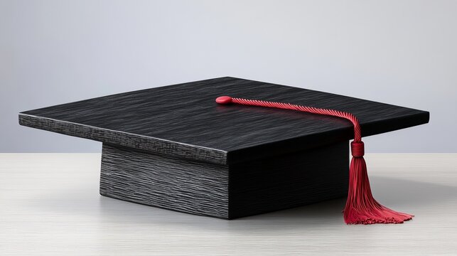 Graduation cap and tassel on a surface, symbolizing academic achievement and the completion of higher education
