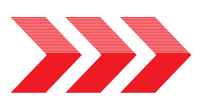 Red triple chevron arrows with striped pattern pointing right