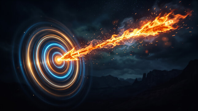 Flaming Arrow Hitting the Center of a Glowing Target