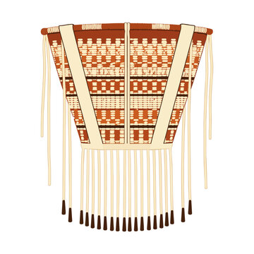 Traditional Apache Burden Basket with Woven Pattern and Fringe