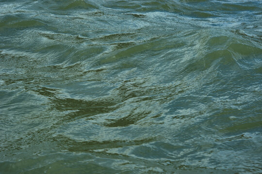 Close up of flowing river water waves and ripples