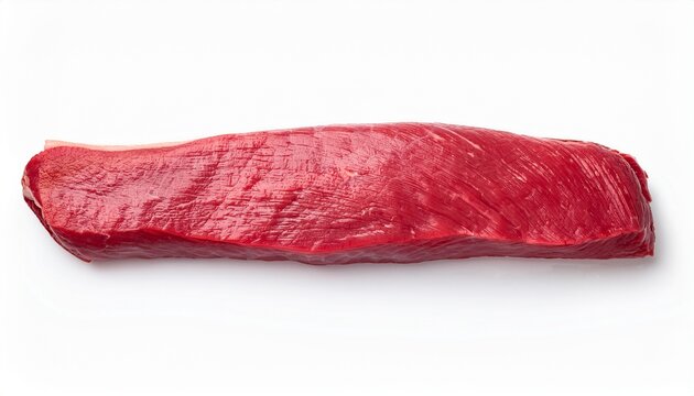 A Long Thin Raw Beef Flank Steak Isolated On A White Background