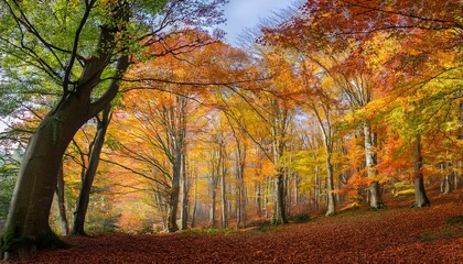 Fototapeta premium The Colors Of Autumn Colorful Leaves On Beech Trees In A Forest