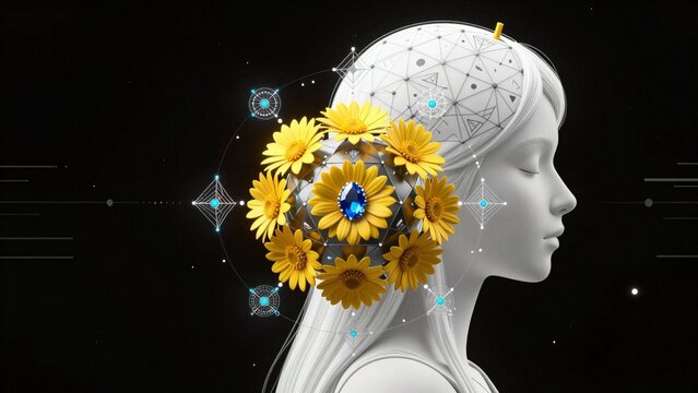Digital Mind with Floral Geometric Elements