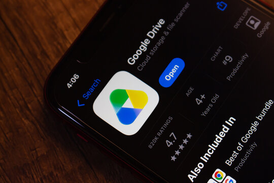 Mexico City, MEXICO - Jul 28 2026 : Google Drive Listing in the App Store on Smartphone Screen.