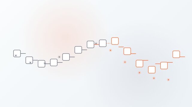 Conceptual animation illustrating a connection and data transfer process between two abstract blocks, visualizing information flow, technology, and networking on a clean white background
