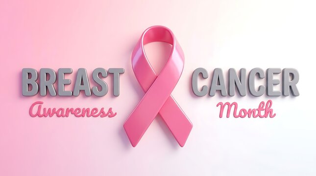 Pink Ribbon Breast Cancer Awareness Month 3D Typography Banner