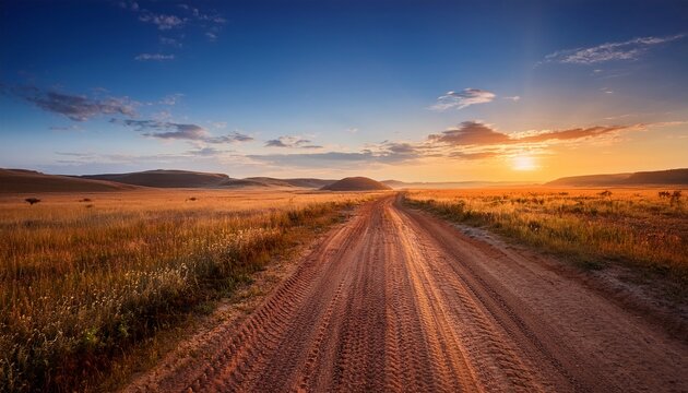 Dirt Road In The Steppe At Dawn