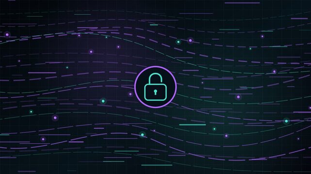 Futuristic animation showing a padlock icon repeatedly locking and unlocking, symbolizing online data protection, internet privacy, network security, and the ongoing threat of cybercrime