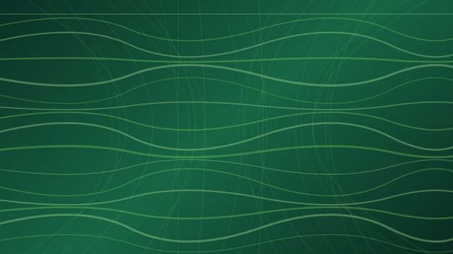 Seamlessly looping abstract motion background with undulating light green lines flowing gently across a dark green gradient background, creating a calm and organic visual texture