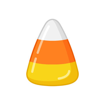 Candy corn piece displays its classic tri-color pattern of white, orange, and yellow segments in a smooth vector illustration.