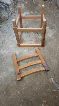 Freshly Cut Wooden Base Frame Structure Assembled in Workshop