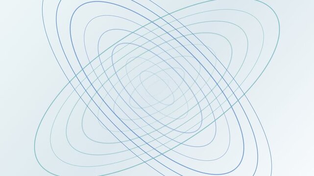 Abstract animated background with a mesmerizing pattern of thin, blue, and green elliptical lines rotating and twisting, creating a dynamic and hypnotic visual effect on a light blue gradient