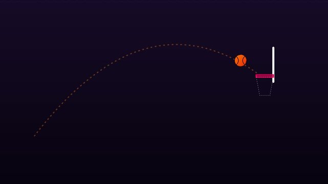 Basketball ball trajectory animation with parabolic arc and hoop goal 4k