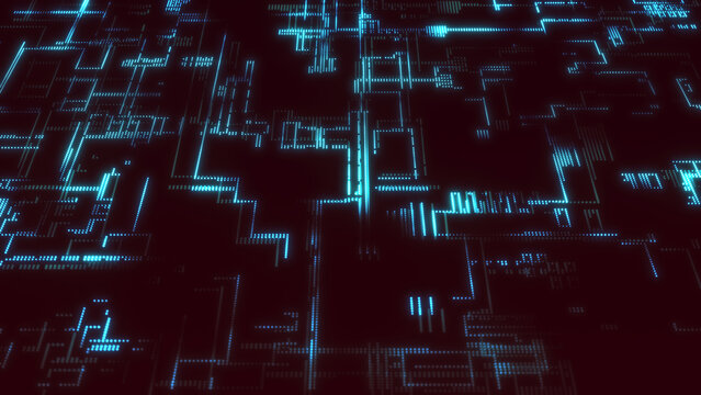 A futuristic digital background with blue lines and glowing nodes reminiscent of an electronic circuit or data network. This illustration is suitable for topics related t