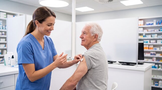 Nurse Applying Adhesive Bandage to Senior Patient