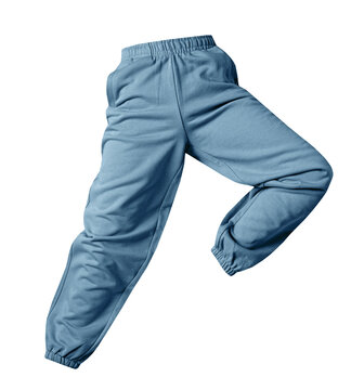Flying sport blue joggers, trousers isolated on white, male female pants