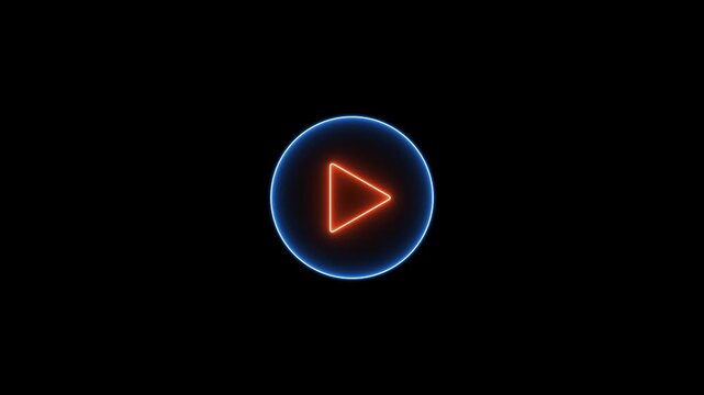 colorful play button on black background. Start button. Neon glowing play button. Neon glowing play button with neon circle. 4k animation motion video