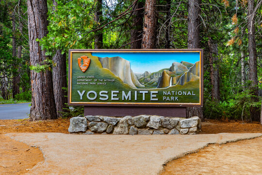 Welcome Sign at the Entrance to Yosemite National Park
