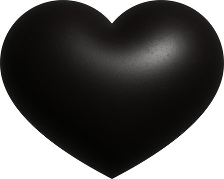 Isolated black 3D heart; rendering of a black heart with a highlight, featuring a latex or leather texture.