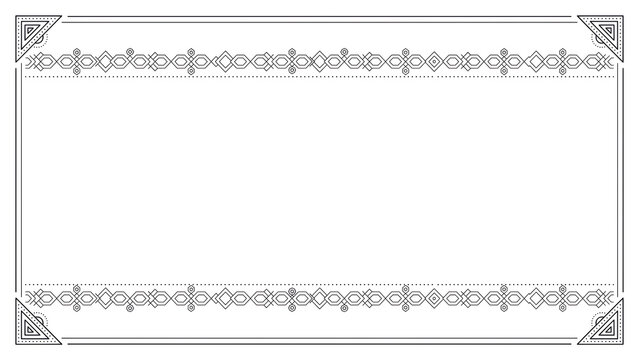 Decorative rectangular frame with geometric patterns and corner accents isolated on a transparent background
