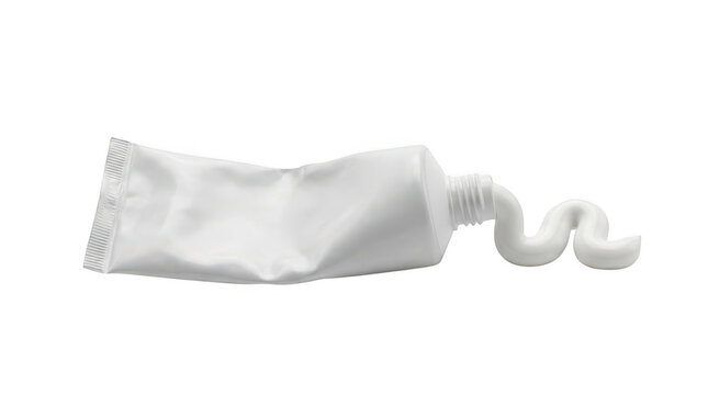 Squeezed white toothpaste tube isolated on transparent background