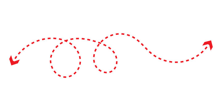 Red dashed arrow line with loops showing a winding path movement