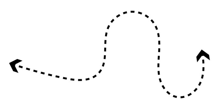Black dashed curved line with arrows on both ends showing a path or direction