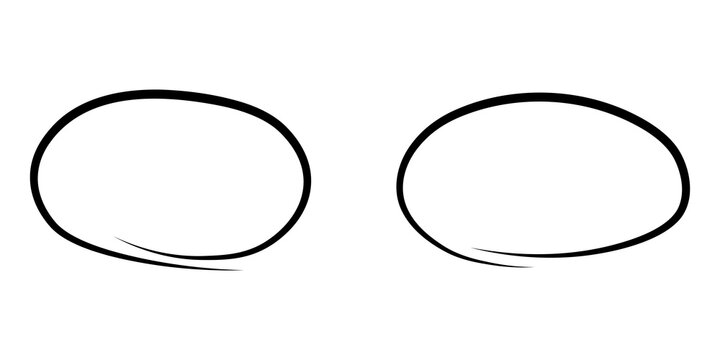 Two hand drawn black ink oval speech bubbles for comic book dialogue and text